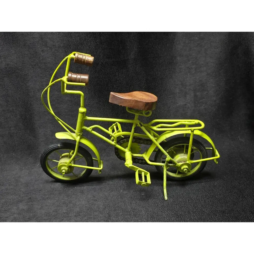 Green Metal Beach Cruiser Bike w. Wood Wheels Seat & Handle Bars Sculpture Ride